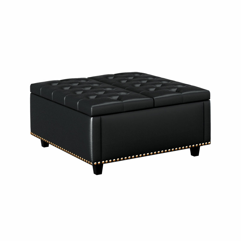 Banc carré avec repose-pieds, Noir