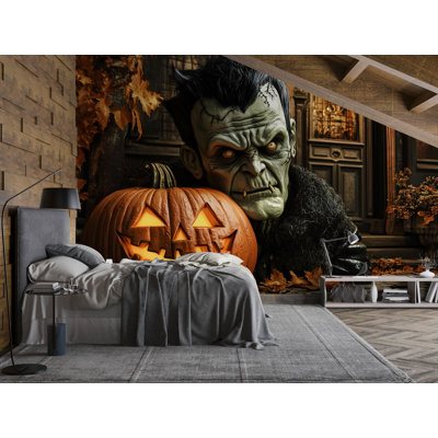 Murale Frankenstein & Pumpkin - Creepy Halloween Home Decor - Papier peint d'Halloween