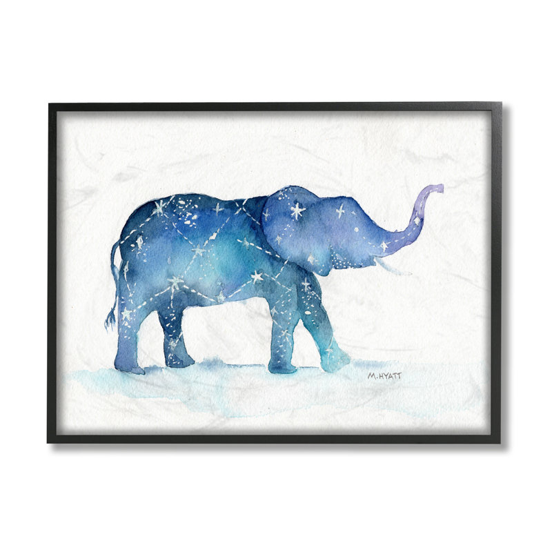 Éléphant mars avec constellation de ciel nocturne abstrait, Giclée encadrée noir minuit, H 16 po x l 20 po x P 1,5 po