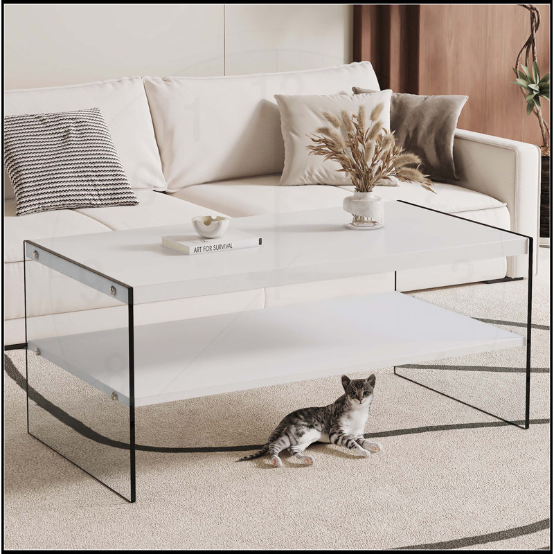 Double layered rectangular coffee table, White