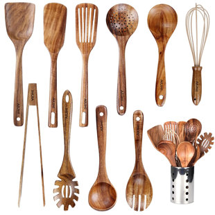 FINEXOL 14 -Piece Wood Cooking Spoon Set