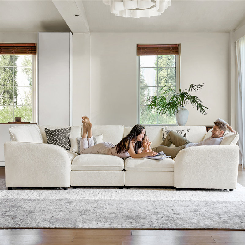 Terencio 128.5" Modern Storage Modular Sectional Sofa with Hassle-free Assembly , Ivory