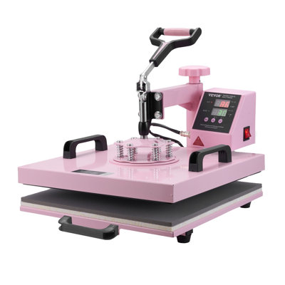 Heat Press Machine, 15 x 15 inch, 8 in 1 Heat Transfer Machine with 6-30 oz Tumbler Press, 360° Swing Away T-Shirt Pressing, Digital Precise Control, for T-Shirts/Mugs/Hats/Plates, Pink