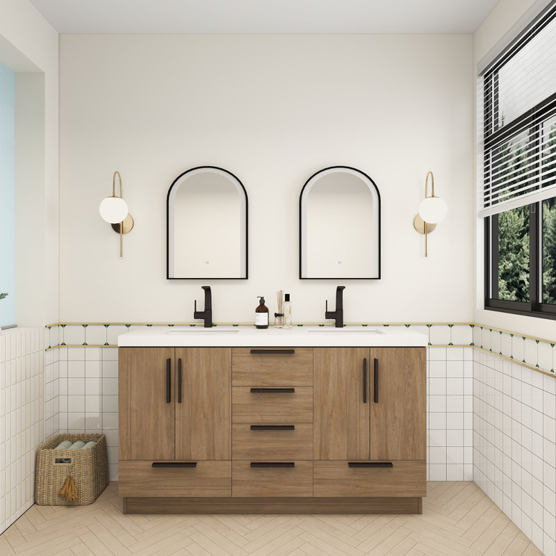 Carla 59.4 Inches Freestanding Bathroom Vanity With Double Sink, Dark French Oak