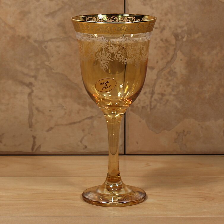 Lorren Home Trends Amber Color Champagne Flutes with Gold Rings, Set of 4