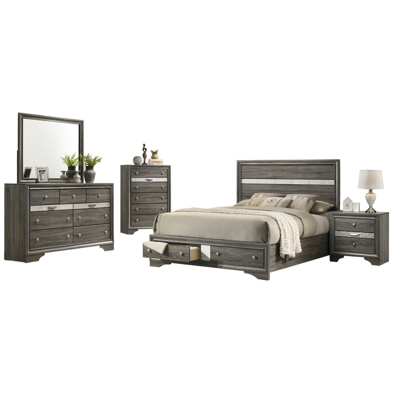 Minns Queen 2PC Gray, Gray, 2 Pieces: Bed, Nightstand, Queen