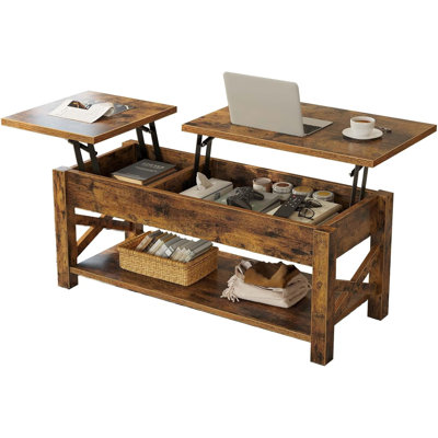 Table basse à plateau relevable à 2 voies avec compartiment caché 47,2 po