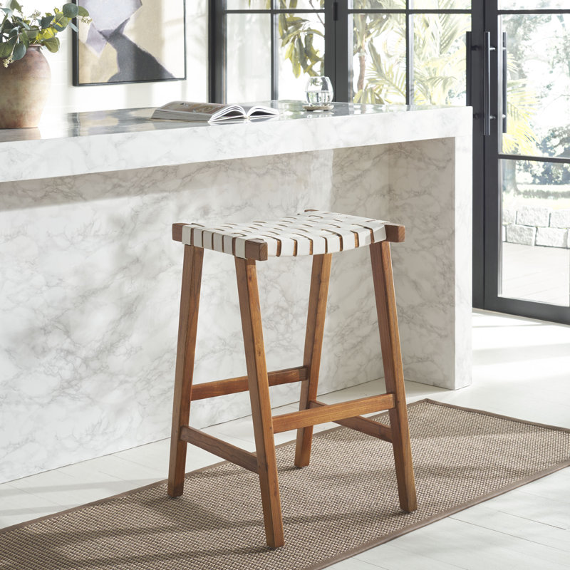 Tabouret de bar et de comptoir en cuir Alston, Tabouret de bar (siège d’une hauteur de 30 po), Naturel, Blanc