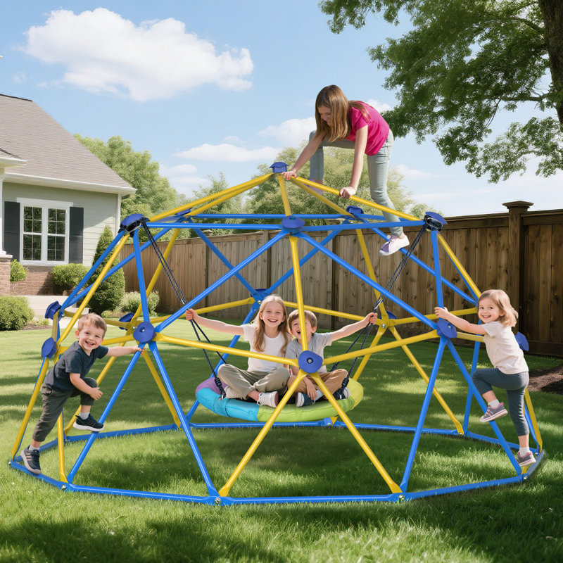 10FT Premium Outdoor Kids Climbing Dome With Swing –Heavy-Duty Backyard Playset For Children With Adjustable Rope, Weather-Resistant Steel, Anti-Skid Polyethylene Grips, Outdoor Playset And Easy Assembly Play Equipment For Kids