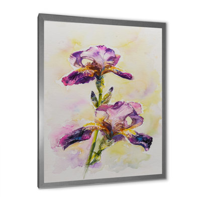 Aquarelle Iris fleur rose - décoration murale traditionnelle sur toile