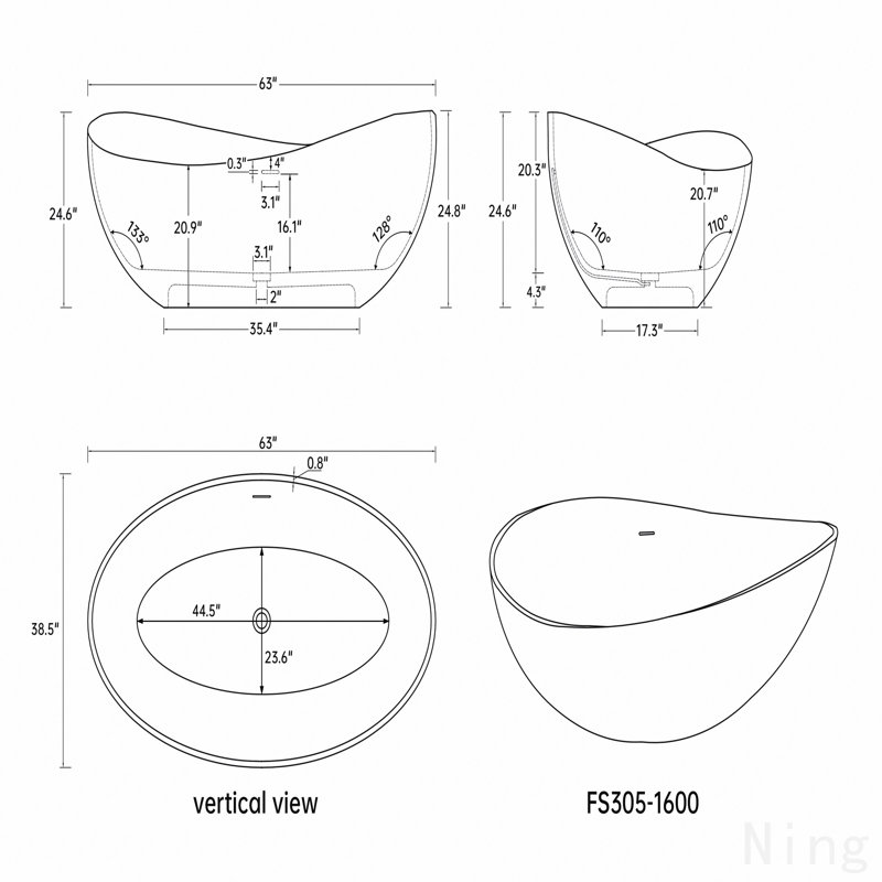 63" Premium Solid Surface Deep Soaking Bathtub