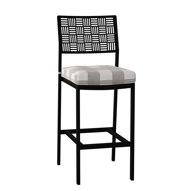 New Century Outdoor Bar Stool, Spectrum Denim Sunbrella® Plainweave, Textured Black