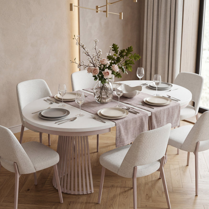 Extendable Metal Base Dining Table, Alpine White, Cashmere