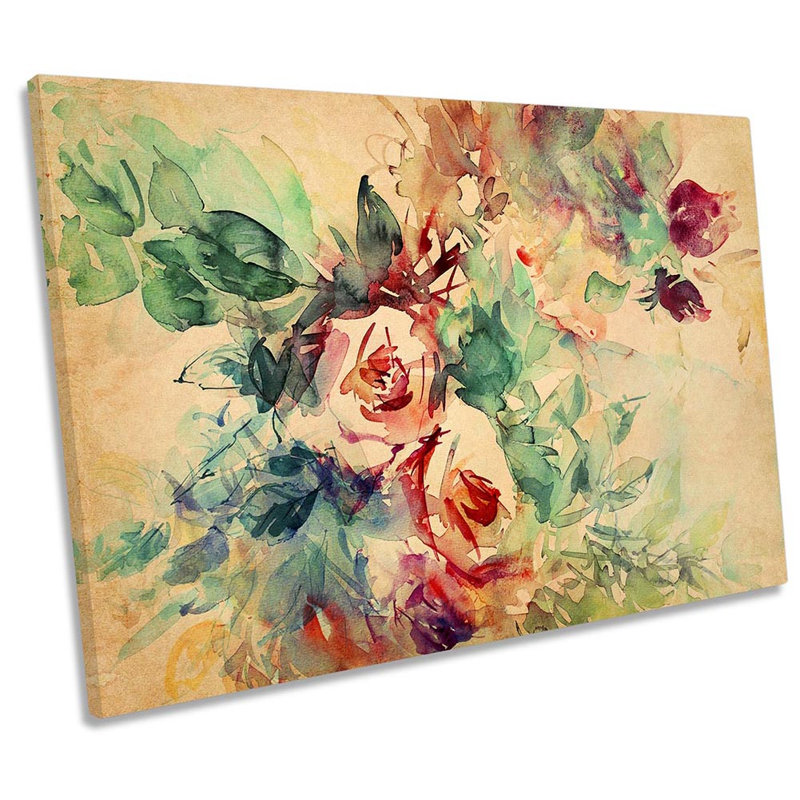 Vintage Rose Floral Flowers - Wrapped Canvas Painting