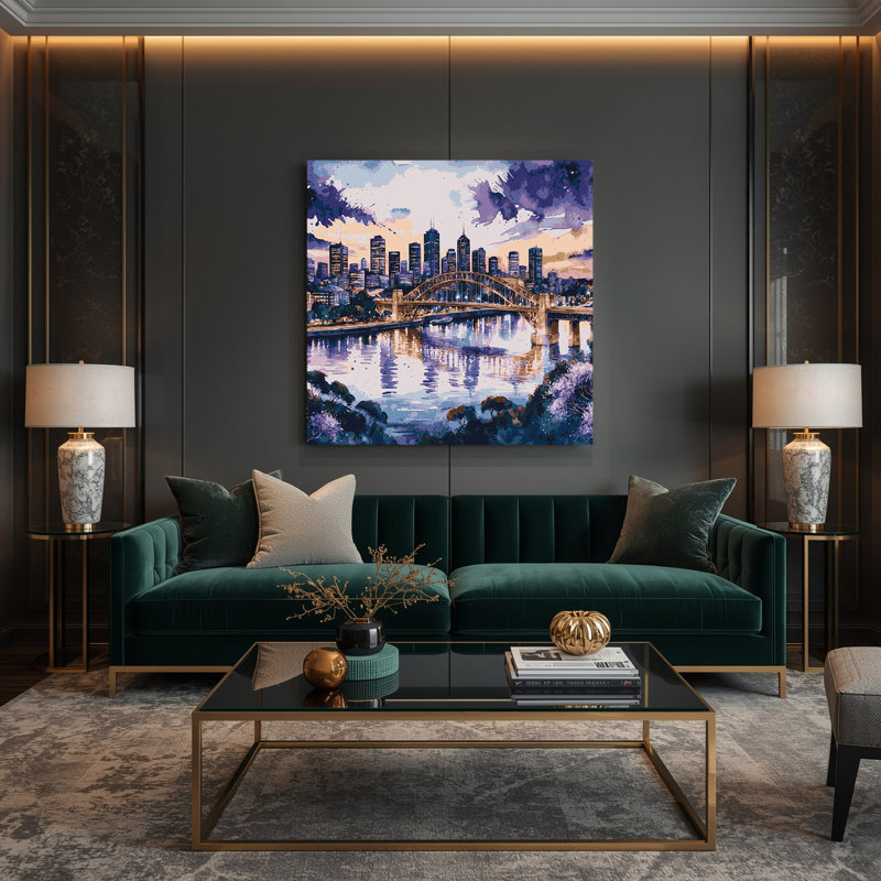 Cities Brisbane Australia Grey Canvas Wall Art, 8" H x 8" W