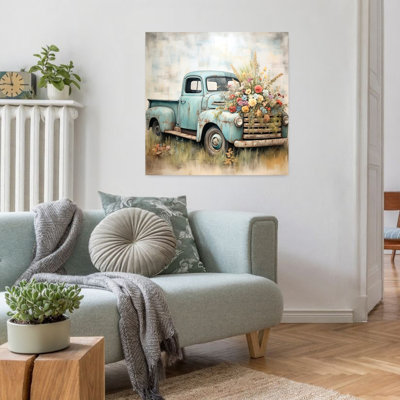 Contemporary Petals And Pistons With Truck Light Blue Truck Art
