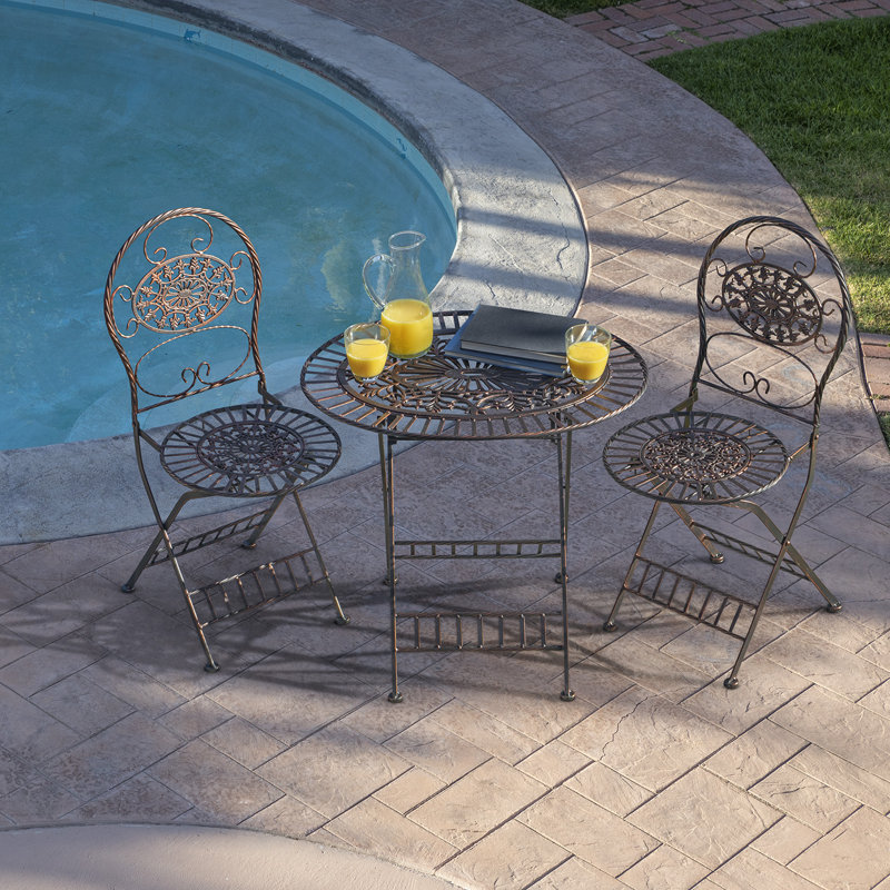 2 - Person Patio Dining Set with Round Table , Cushions Included, Brown