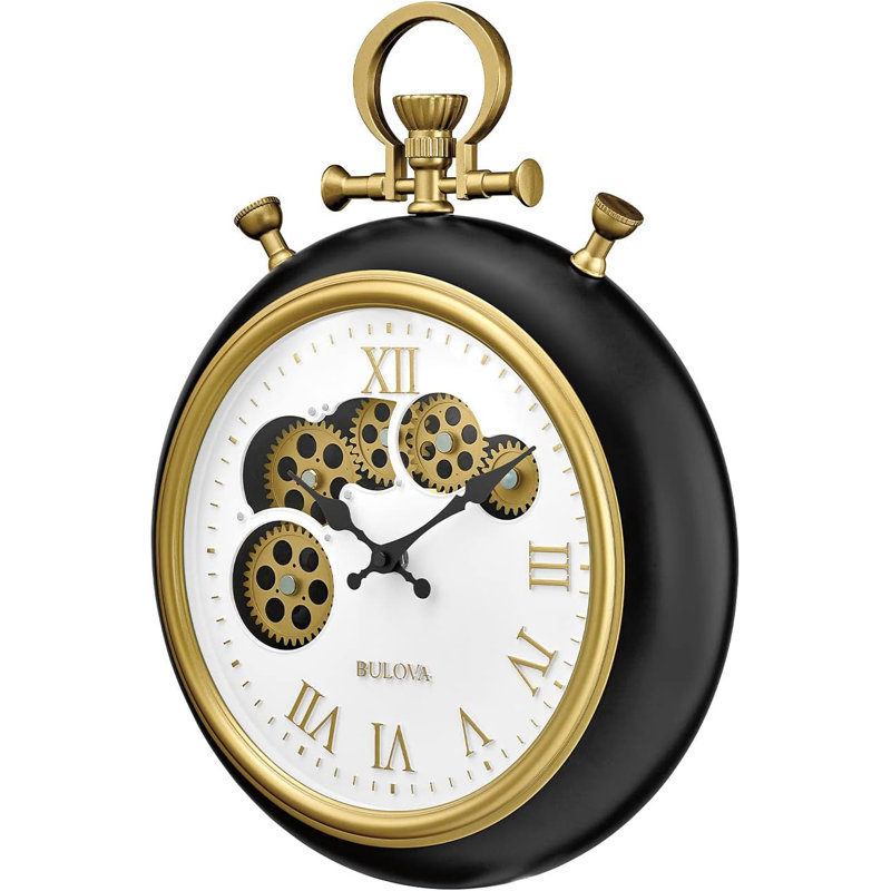 Vintage Pocket Watch Wall Clock with Moving Gears & Convex Glass Lens, C3390