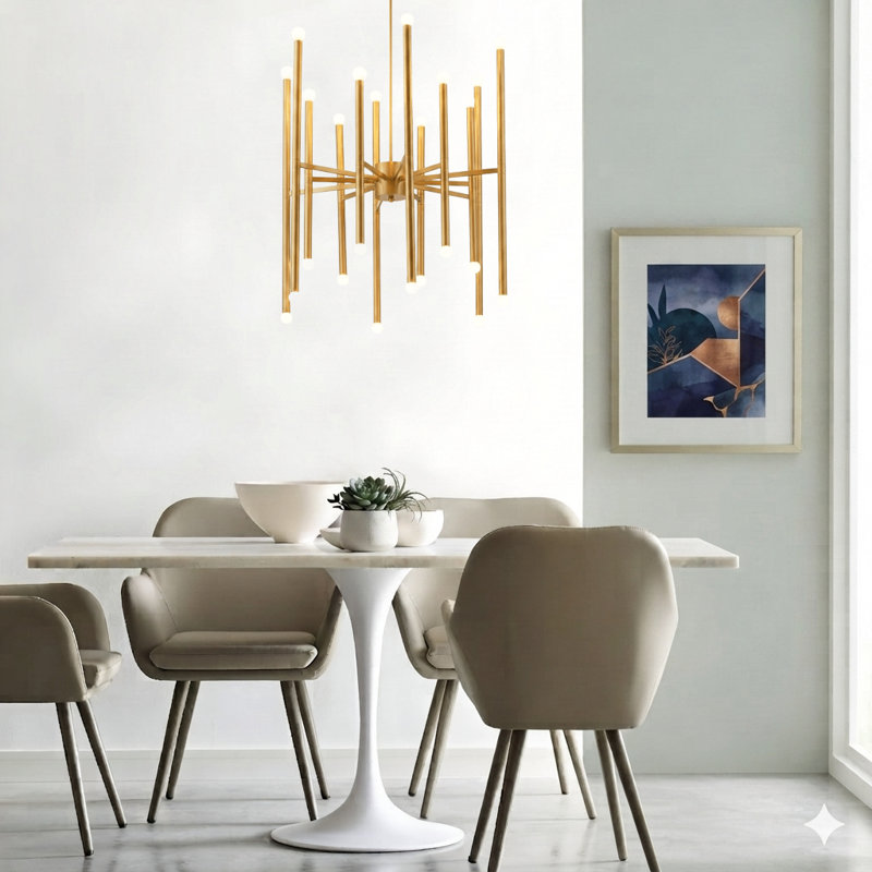 Kamaran 24 - lustre sculpturale à intensité variable de style lustre spoutnik couloir ou salle à manger basse tension, Doré