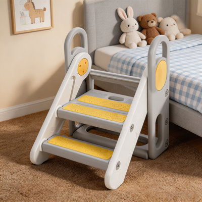 7.3" Wide Steps Adjustable Kids Step Stool, 270° Rotating Panel, Triangular Non-Slip Structure, CPC Certified HDPE Standing Tower, Tool-Free Assembly for Home Use, Yellow