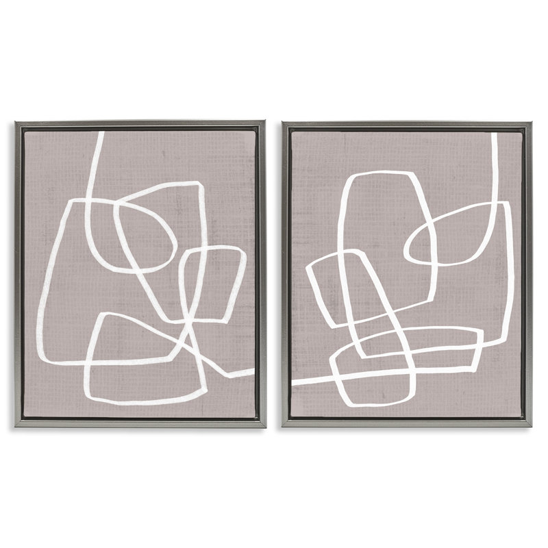 Ensemble de 2 toiles flottantes encadrées Minimal Abstract Busy Line par June Erica Vess, Cadre flottant gris lustré