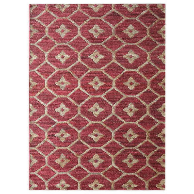 Tapis Adelyte en jute Sumak noué à la main, écologique et uni - 183 x 274 cm, rectangulaire, couleur rouge beige, motif floral moderne, poils longs, fibre naturelle, tapis intérieur/extérieur fait main pour salon, chambre