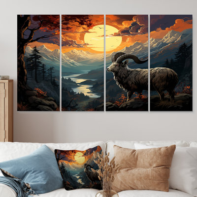 Buck, chèvre en montagne II, chèvre, art mural 4 pièces