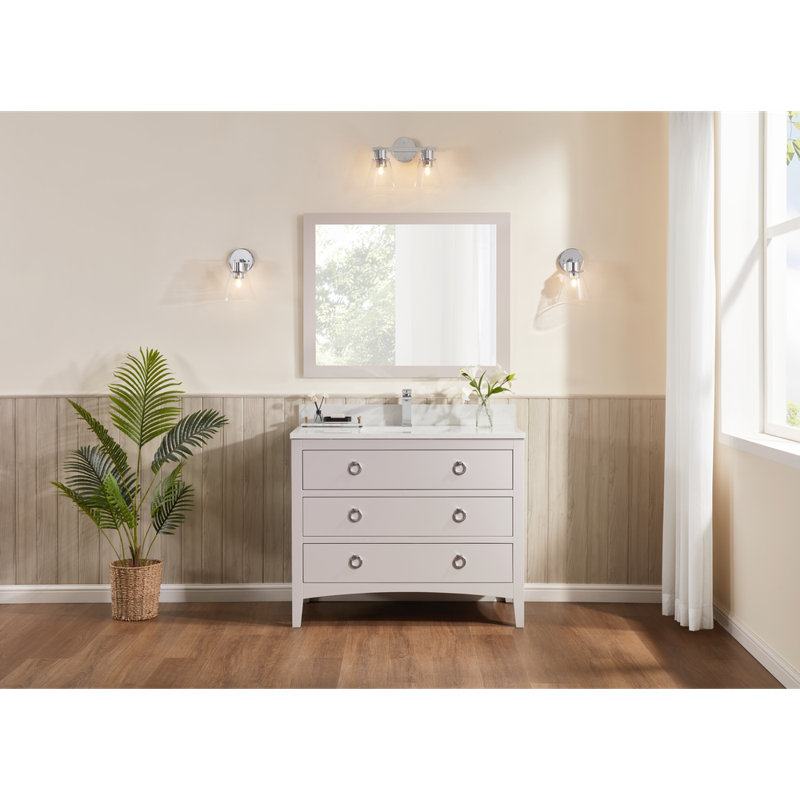 42" Solid Wood Sink Vanity With 1' Top, 42", Polished Chrome, Dreamy White