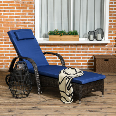 Méridienne de piscine brun et bleu foncé, réglable à 5 niveaux, avec roulettes, coussin de confort avec roulettes, repose-pieds doux