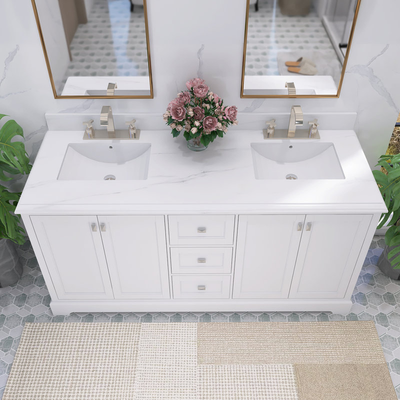 Ensemble de meuble-lavabo double 60,58 po avec dessus en pierre d'ingénierie Taigan
