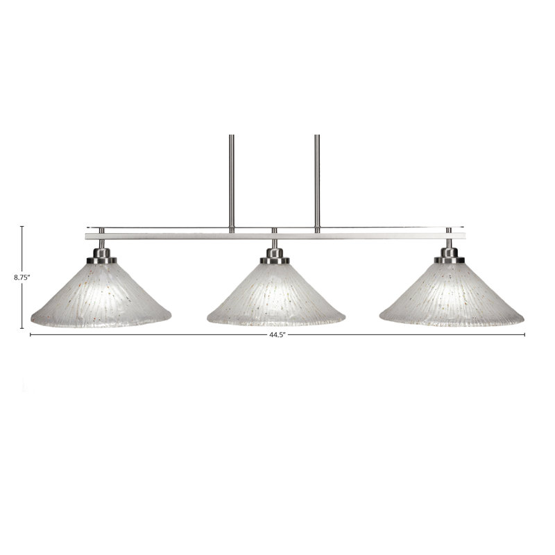 Luminaire pour îlot de cuisine 3 lumières Odyssey, Gris clair, H 8,75 po x l 44,5 po x P 12 po, Nickel brossé