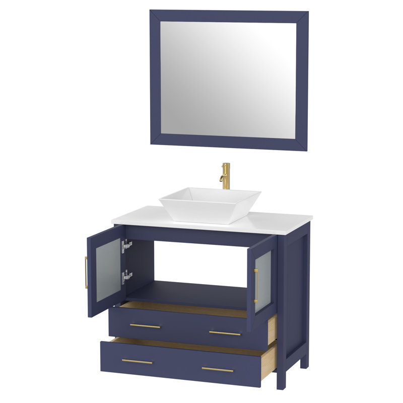 Ensemble de meuble-lavabo simple avec miroir , Bleu, 36" l