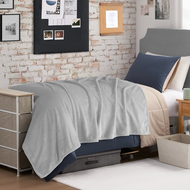 The Sheet Lab Solid Plush Throw Blankets, Glacier Gray