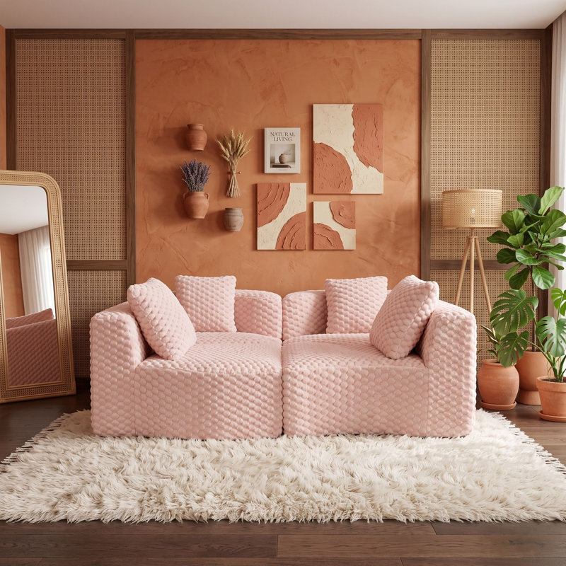 Velvet Sectional, Pink