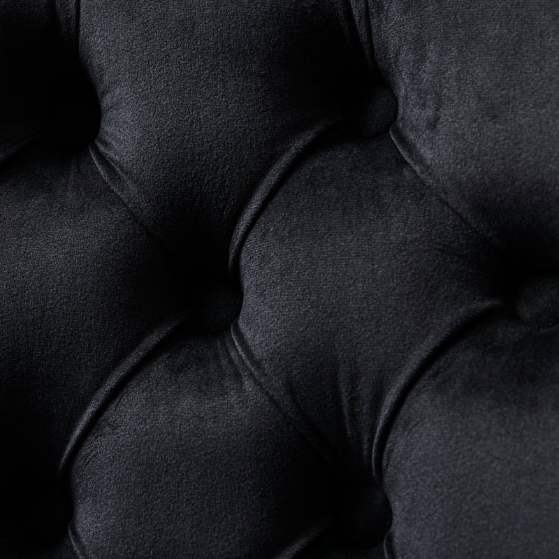 Fauteuil de bureau au design américain moderne, noir, revêtement en velours, pivotant et réglable, piètement en métal doré électroplaqué, boutons, finitions cloutées artisanales, confort durable pour un intérieur élégant, noir