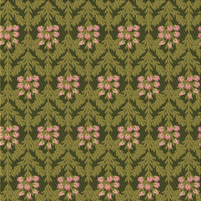 Tapis floral vert olive / rose en laine