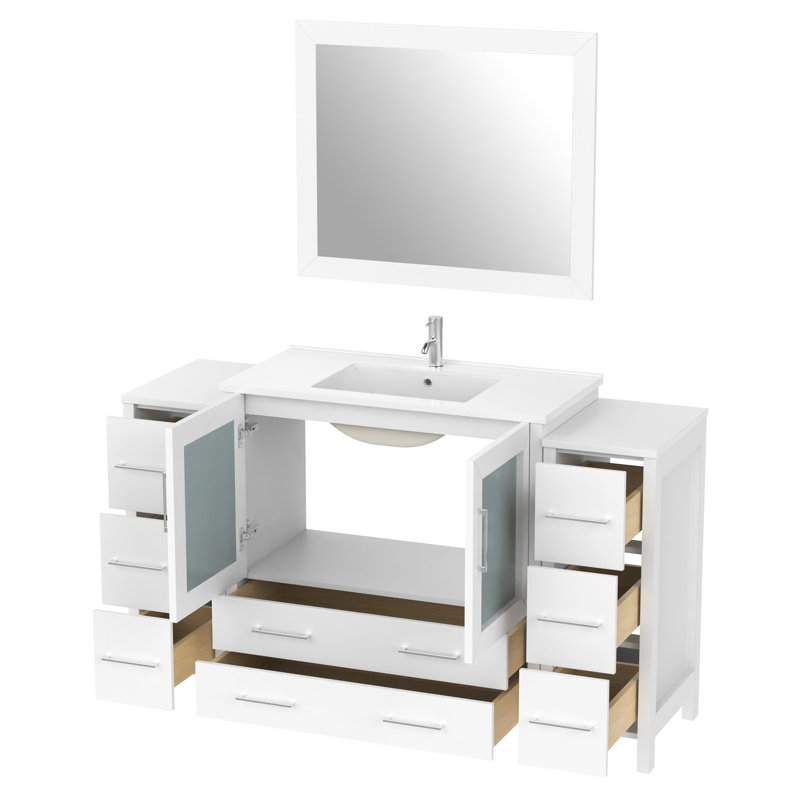  Ensemble de meuble-lavabo simple 60 "avec miroir 60", Blanc