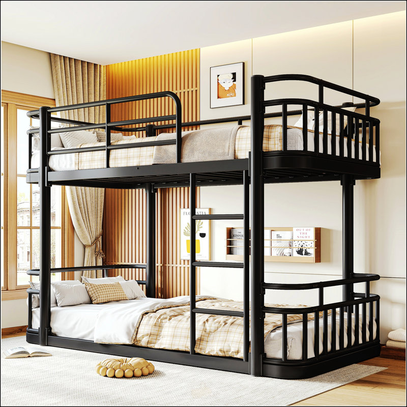 Twin over Twin Bunk Bed with Ladders & Guardrails, Upgraded Round-Pipe Metal Frame, Stylish & Versatile for Any Room,Black