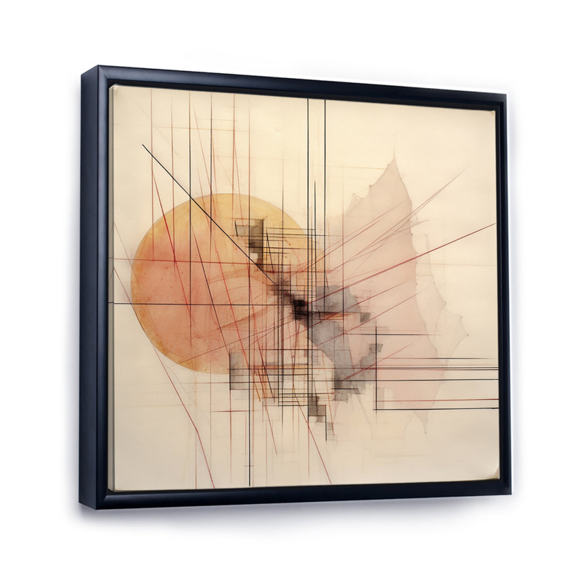 Décoration murale minimaliste beige et orange - formes abstraites, Cadre flottant noir, H 32 po x l 24 po x P 1 po