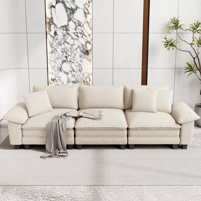 124" Modular Sectional Sofa, Comfy Cloud Couch for Living Room, 3-Seater Deep Seat Sofa with Throw Pillow