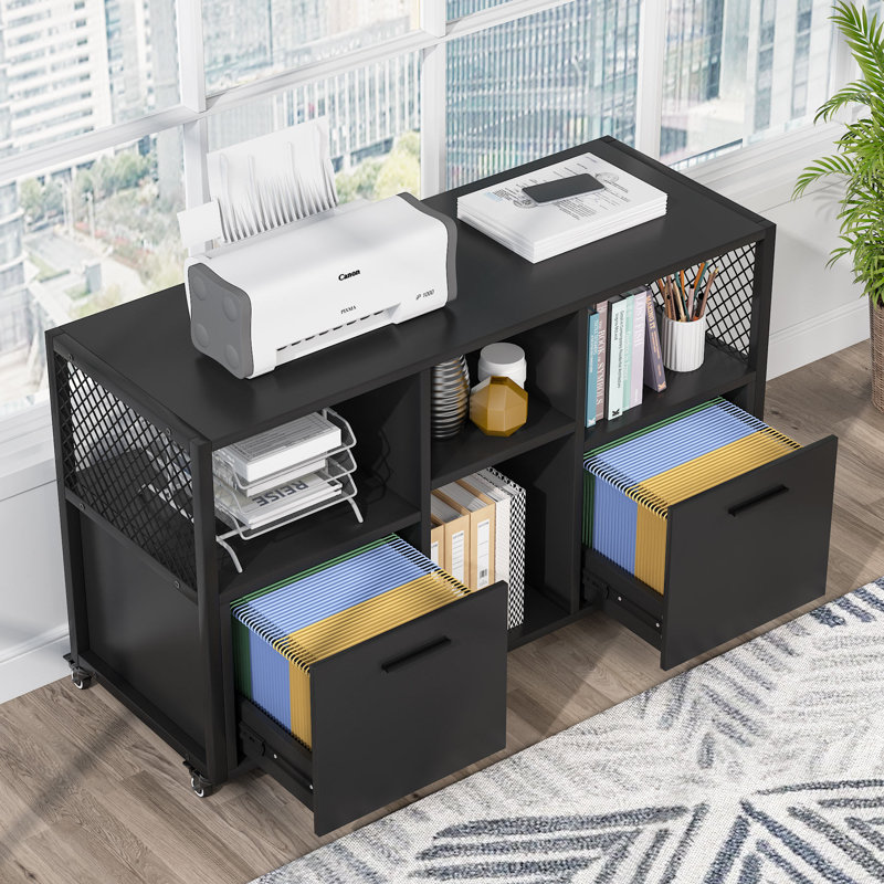 110cm Wide 2 -Drawer Mobile File Cabinet, Black