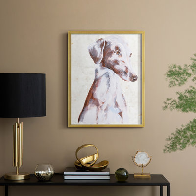 «Sitting Dog II», reproduction encadrée - bois massif