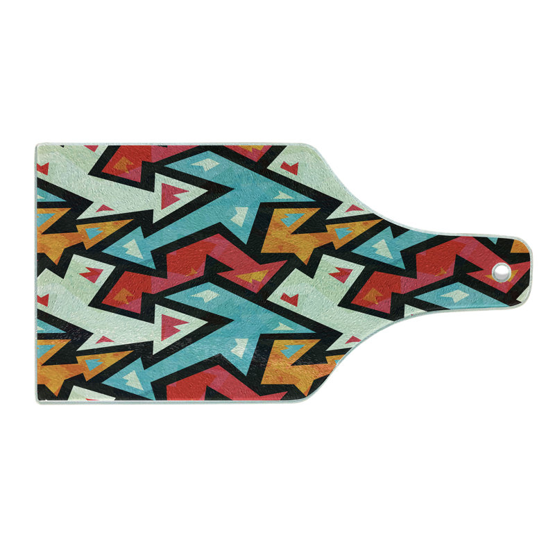 Ambesonne Grungy Tempered Glass Cutting Board Psychedelic Arrows Multicolor