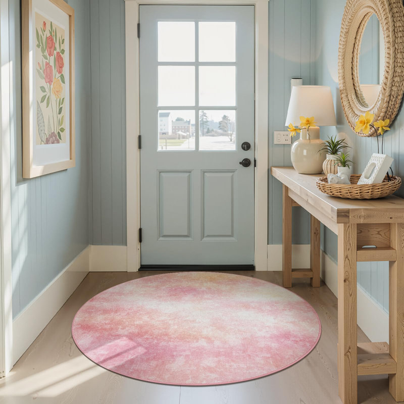 Tapis vintage lavable antidérapant à motif floral, Nuage murmure de pêche, 5'R
