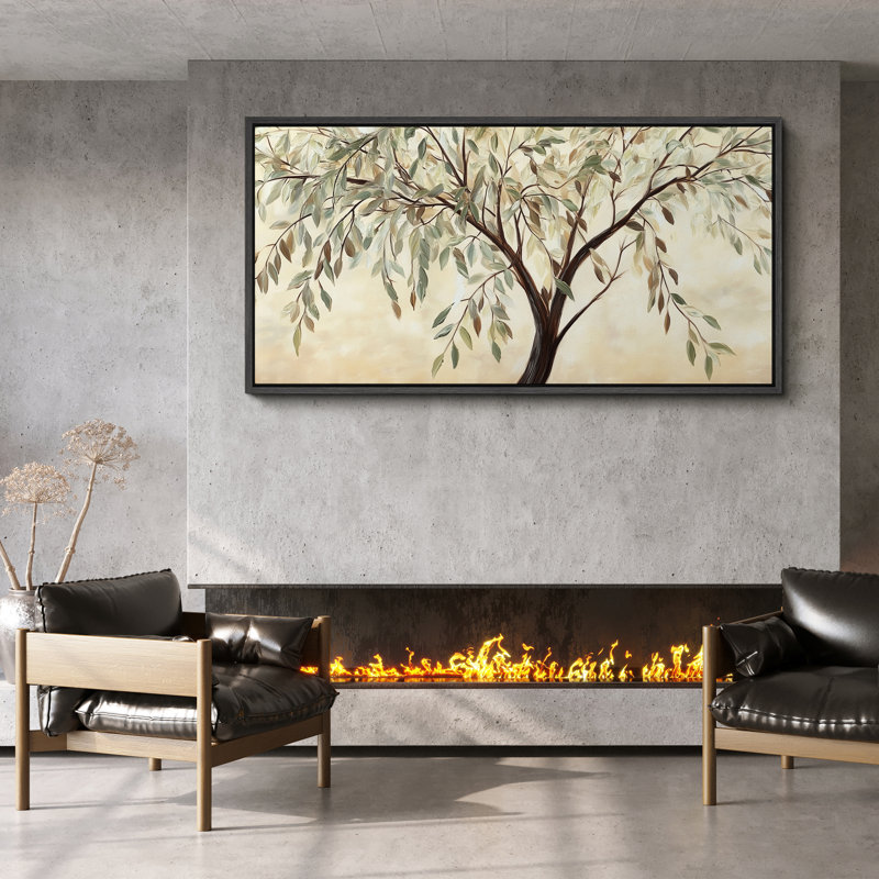 Tree Green Leaves - Oversized Framed Wall Decorations Canvas Print, 30" H x 60" W, Black