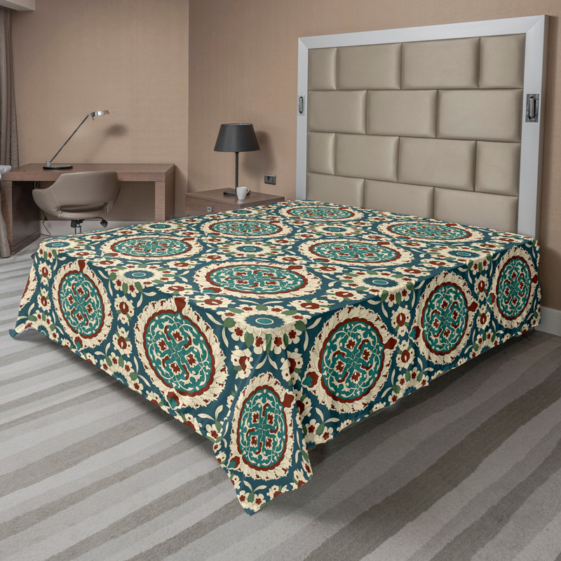 Ambesonne Orient Top Flat Sheet Mosaic Motifs, Multicolor Geometric 1, California King Flat Sheet