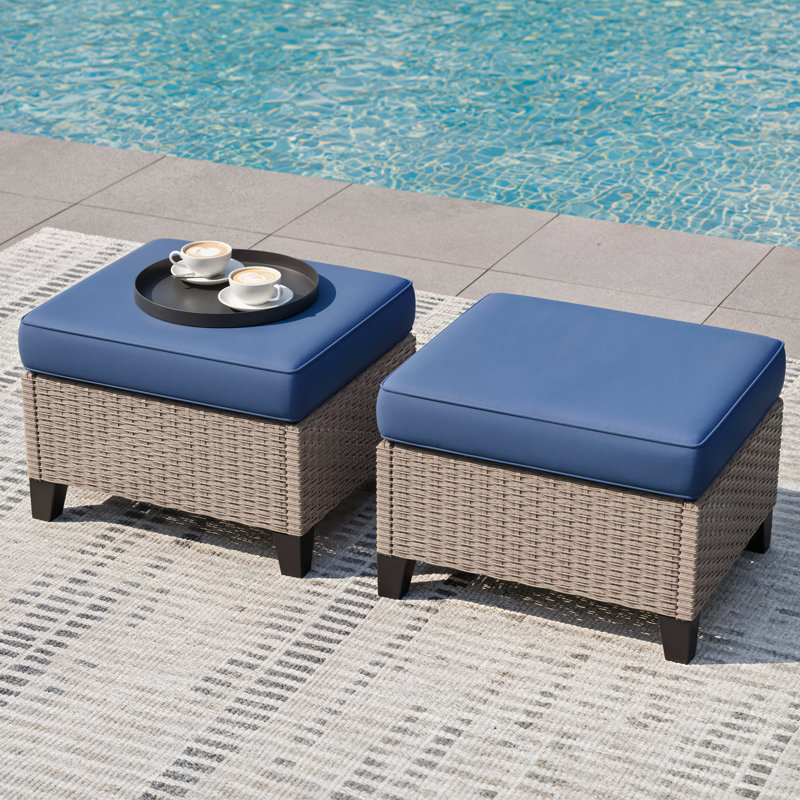Ensemble de 2 repose-pieds d'extérieur en osier et rotin 24,8 po Alto, Blue