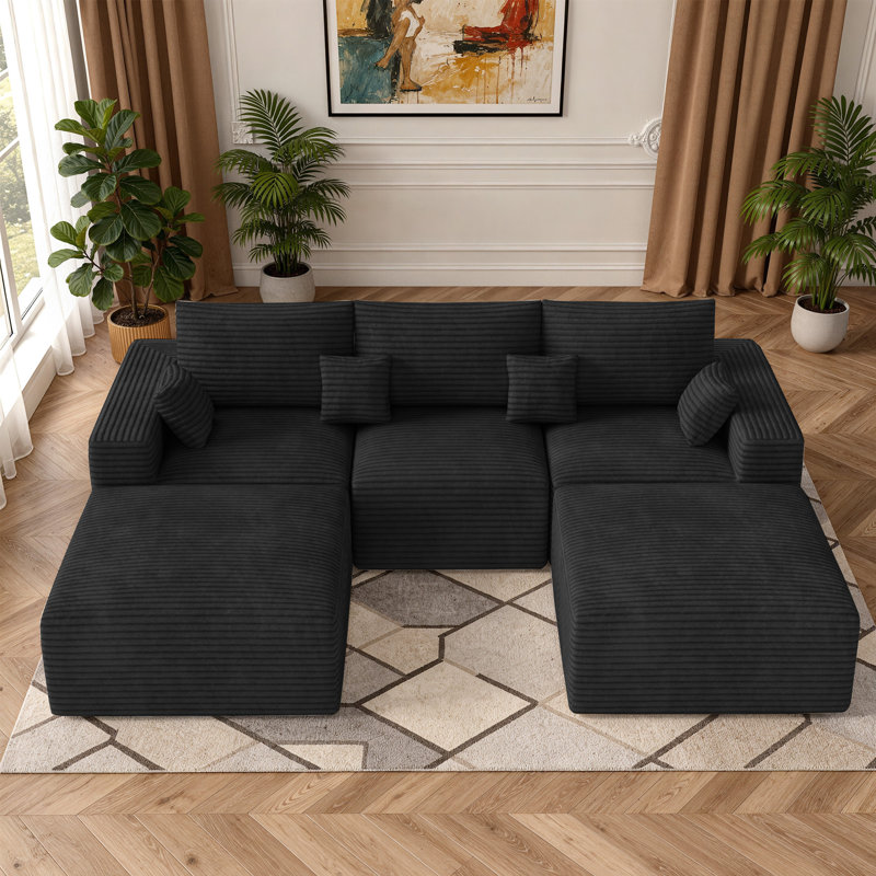 3 Seater Fabric Corner Sofa, Black