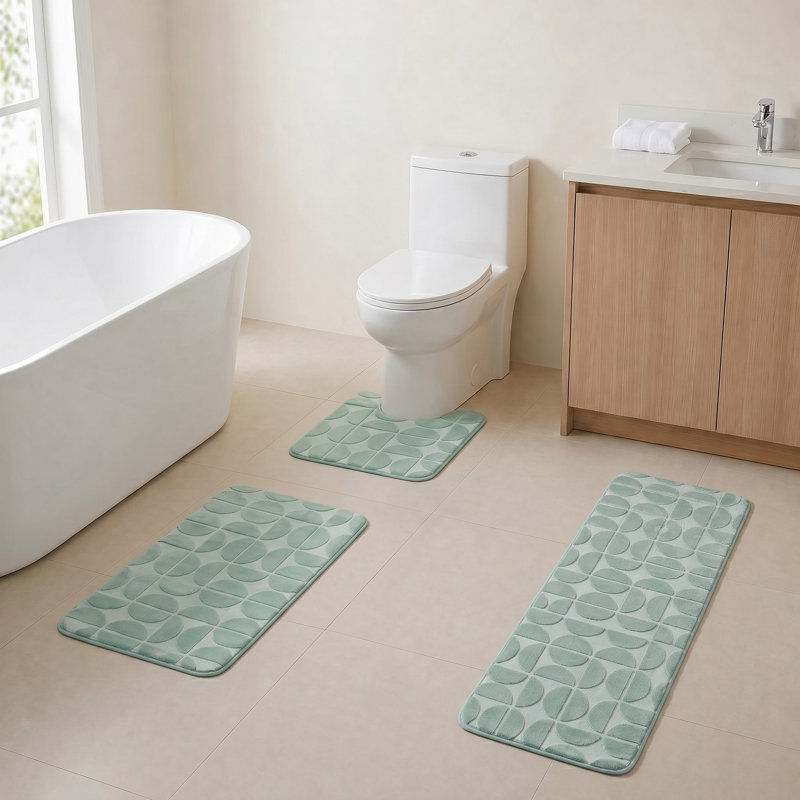 Ensemble de tapis de salle de bain en mousse viscoélastique 3 pièces Demi-Lune, Vert sauge