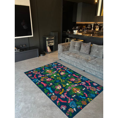 Tapis tissé multicolore Eye and Botanical-Thema